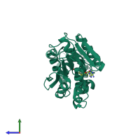 PDB entry 1t43 coloured by chain, side view.