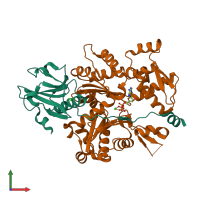 PDB entry 1t44 coloured by chain, front view.