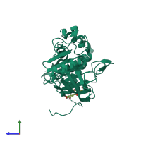 Monomeric assembly 1 of PDB entry 1t48 coloured by chemically distinct molecules, side view.
