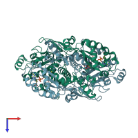 PDB entry 1t4c coloured by chain, top view.