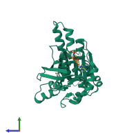 PDB entry 1t4g coloured by chain, side view.