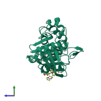 PDB entry 1t4j coloured by chain, side view.