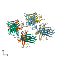 PDB entry 1t4k coloured by chain, front view.