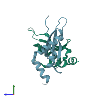 PDB entry 1t4o coloured by chain, side view.