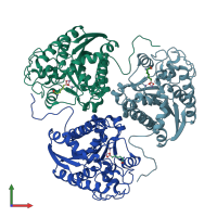 PDB entry 1t4p coloured by chain, front view.