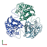 PDB entry 1t4r coloured by chain, front view.