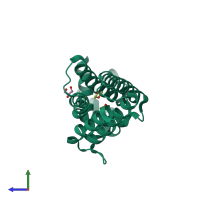 PDB entry 1t56 coloured by chain, side view.