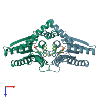 PDB entry 1t5b coloured by chain, top view.