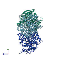 PDB entry 1t5g coloured by chain, side view.