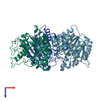 PDB entry 1t5g coloured by chain, top view.