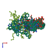 PDB entry 1t5m coloured by chain, ensemble of 15 models, top view.