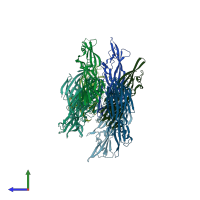 PDB entry 1t5r coloured by chain, side view.