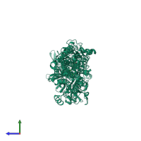 PDB entry 1t5t coloured by chain, side view.
