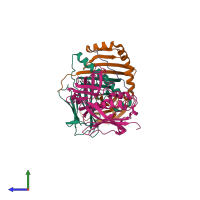 PDB 1t5x coloured by chain and viewed from the side.