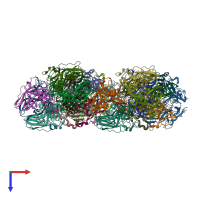 PDB entry 1t60 coloured by chain, top view.