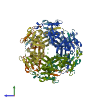 PDB entry 1t61 coloured by chain, side view.