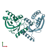 PDB entry 1t62 coloured by chain, front view.