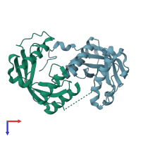PDB entry 1t62 coloured by chain, top view.