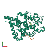 PDB entry 1t65 coloured by chain, front view.