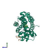 PDB entry 1t65 coloured by chain, side view.