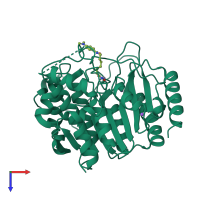 PDB entry 1t67 coloured by chain, top view.