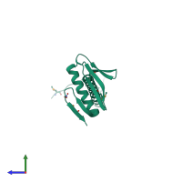 PDB entry 1t6a coloured by chain, side view.