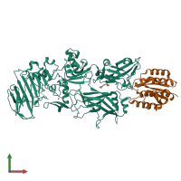 PDB 1t6b coloured by chain and viewed from the front.