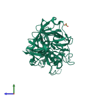 PDB entry 1t6e coloured by chain, side view.