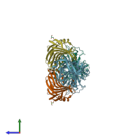 PDB entry 1t6g coloured by chain, side view.