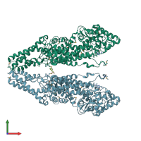 PDB entry 1t6j coloured by chain, front view.