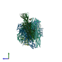 PDB entry 1t6p coloured by chain, side view.