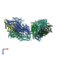 PDB entry 1t6p coloured by chain, top view.