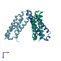 PDB entry 1t6q coloured by chain, top view.
