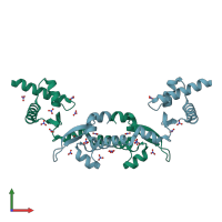 PDB entry 1t6s coloured by chain, front view.