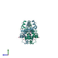 PDB entry 1t6s coloured by chain, side view.