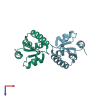 PDB entry 1t6t coloured by chain, top view.
