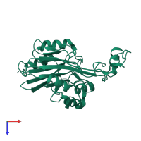 PDB entry 1t71 coloured by chain, top view.