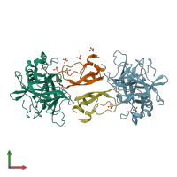 PDB entry 1t7c coloured by chain, front view.