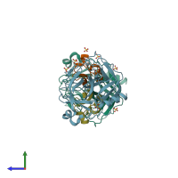 PDB entry 1t7c coloured by chain, side view.