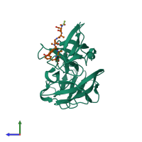 Hetero dimeric assembly 1 of PDB entry 1t7d coloured by chemically distinct molecules, side view.