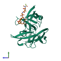 Hetero dimeric assembly 2 of PDB entry 1t7d coloured by chemically distinct molecules, side view.