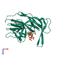 Hetero dimeric assembly 2 of PDB entry 1t7d coloured by chemically distinct molecules, top view.