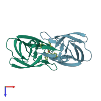 PDB entry 1t7k coloured by chain, top view.