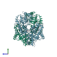 PDB entry 1t7l coloured by chain, side view.