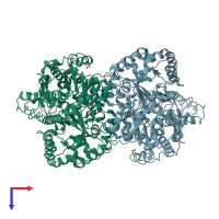 PDB entry 1t7l coloured by chain, top view.