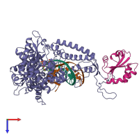 PDB entry 1t7p coloured by chain, top view.