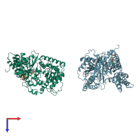 PDB entry 1t7q coloured by chain, top view.