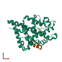 PDB entry 1t7r coloured by chain, front view.