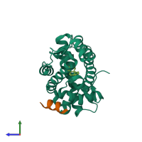 PDB entry 1t7r coloured by chain, side view.