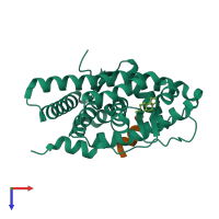 PDB entry 1t7r coloured by chain, top view.